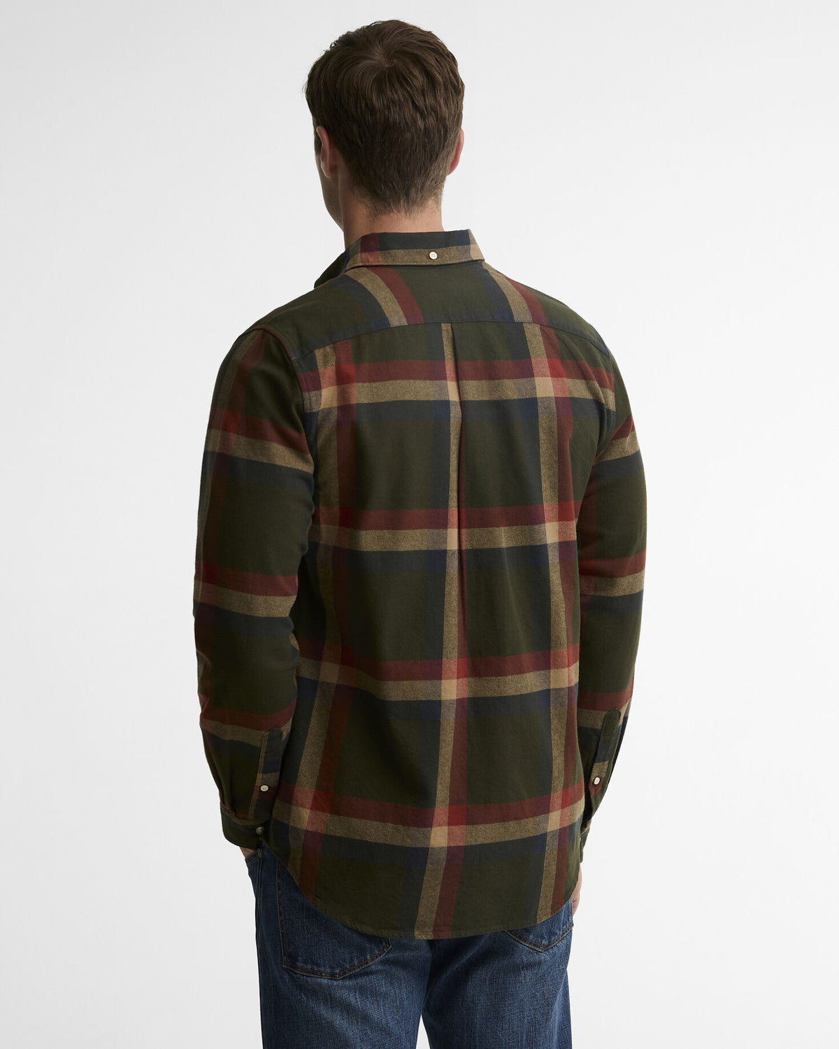 Folley Tailored Check Shirt Mid Olive - modellbilde bak