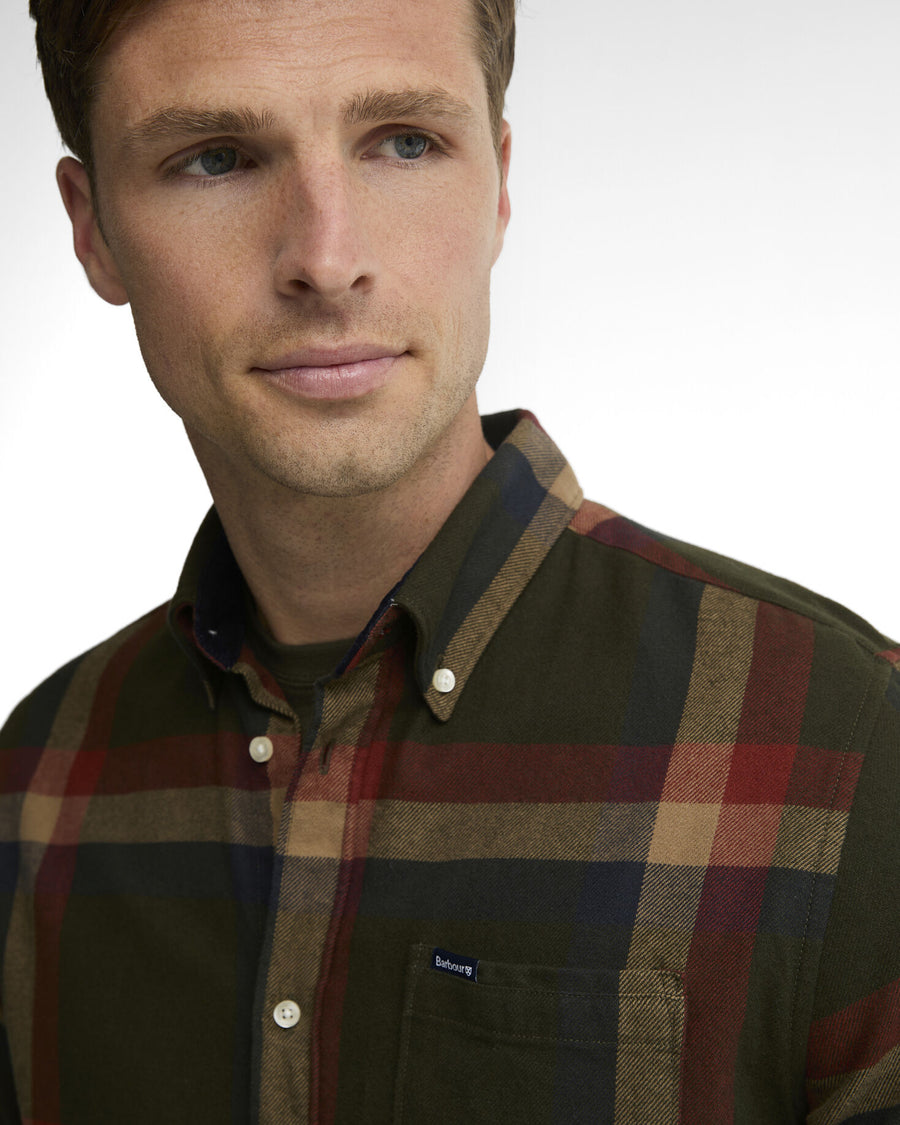 Folley Tailored Check Shirt Mid Olive - detaljbilde