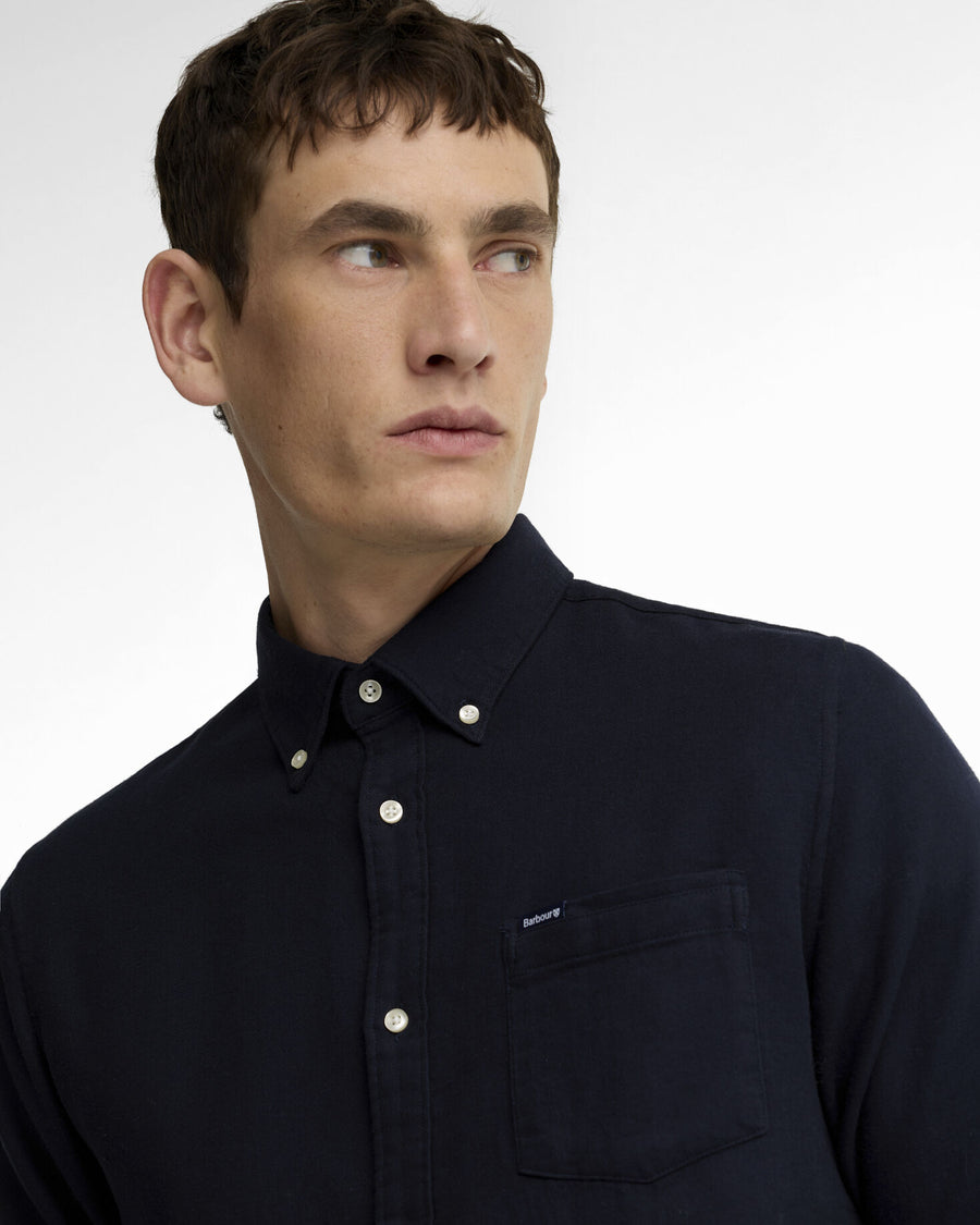 Buckley Tailored Herringbone Shirt Navy - detaljbilde