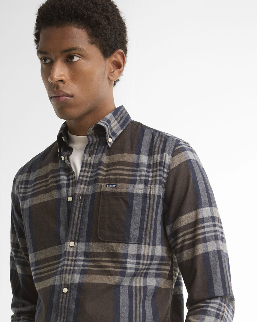 Dovedale Tailored Check Shirt Dark Sand - detaljbilde