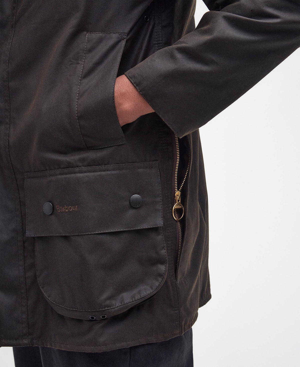 Classic Beaufort Wax Jacket Olive – detalj
