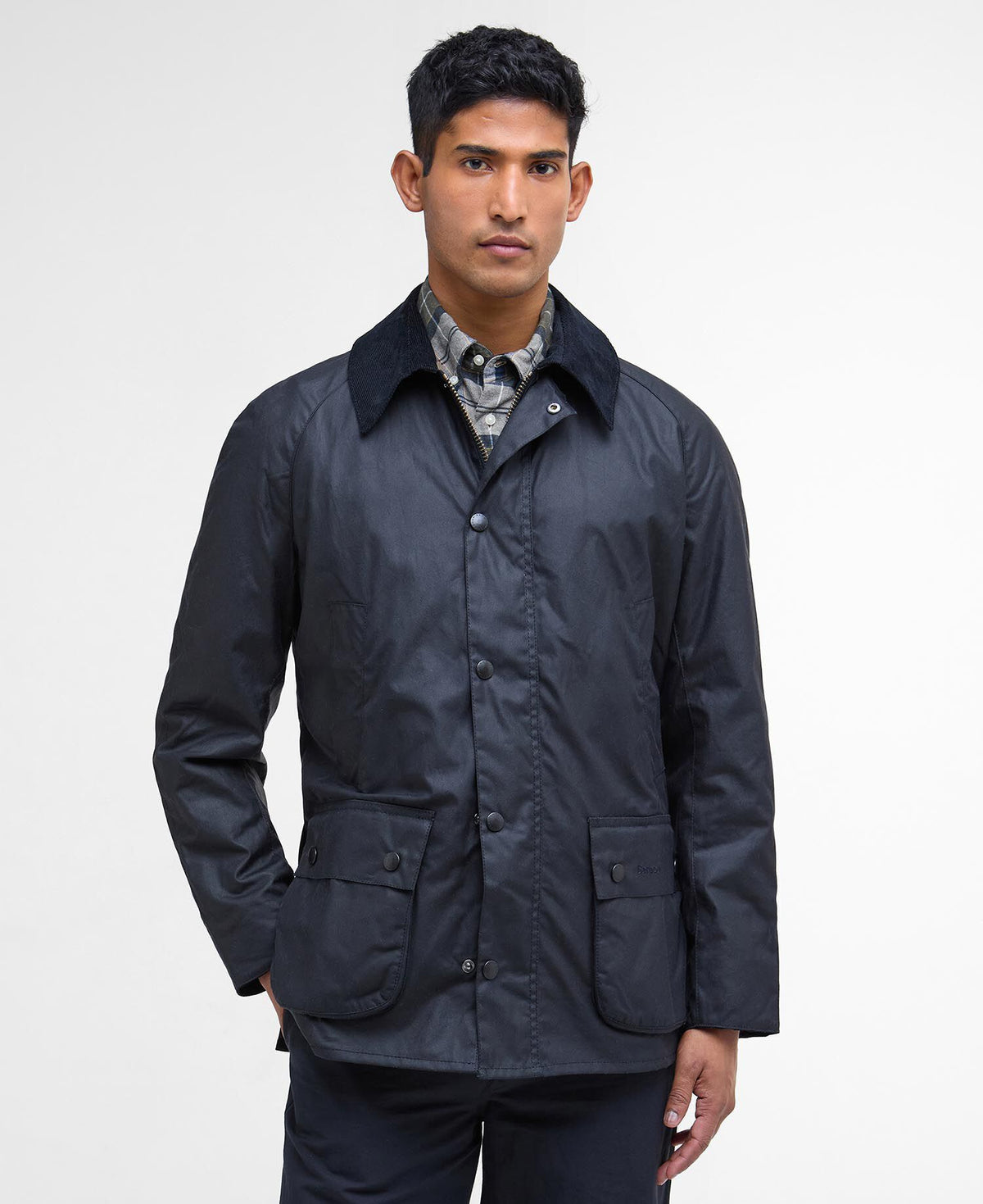 Barbour Ashby Wax Jacket Navy - modellbilde forfra