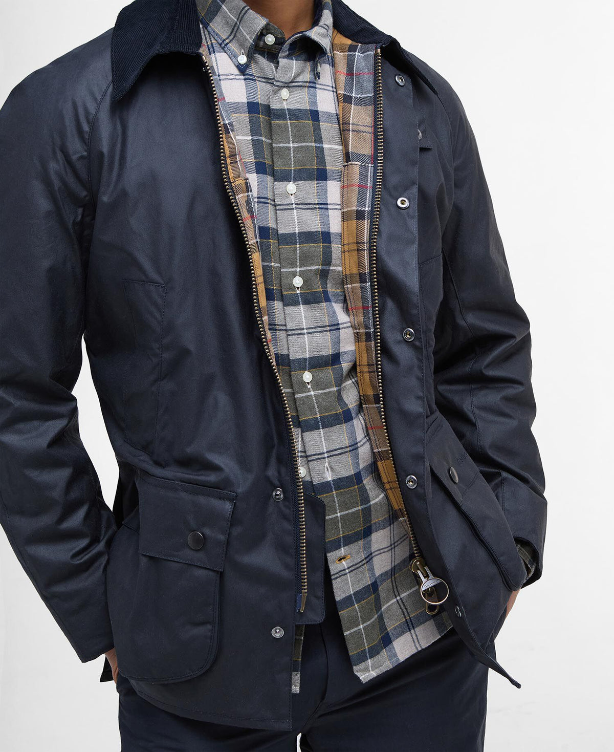 Barbour Ashby Wax Jacket Navy - detaljbilde