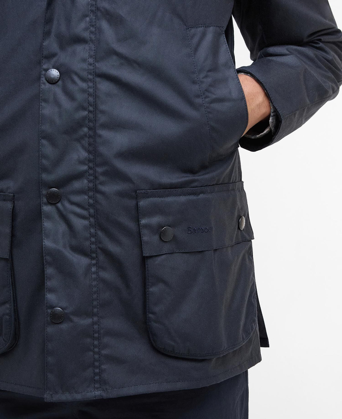 Barbour Ashby Wax Jacket Navy - detaljbilde