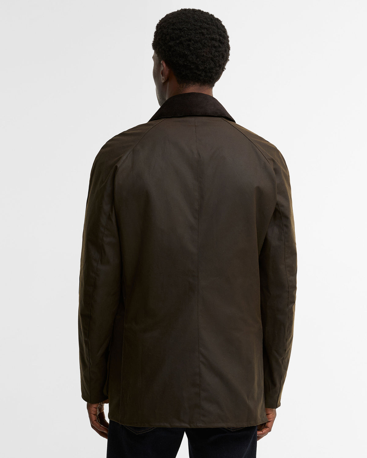 Barbour Ashby Wax Jacket Olive - modellbilde bakfra