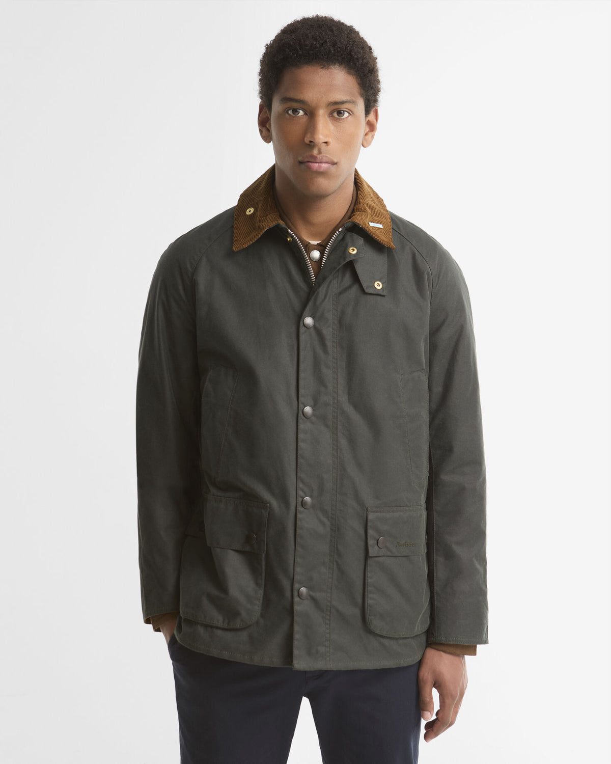 Barbour Icons Ashby Wax Jacket Sage - modellbilde forfra
