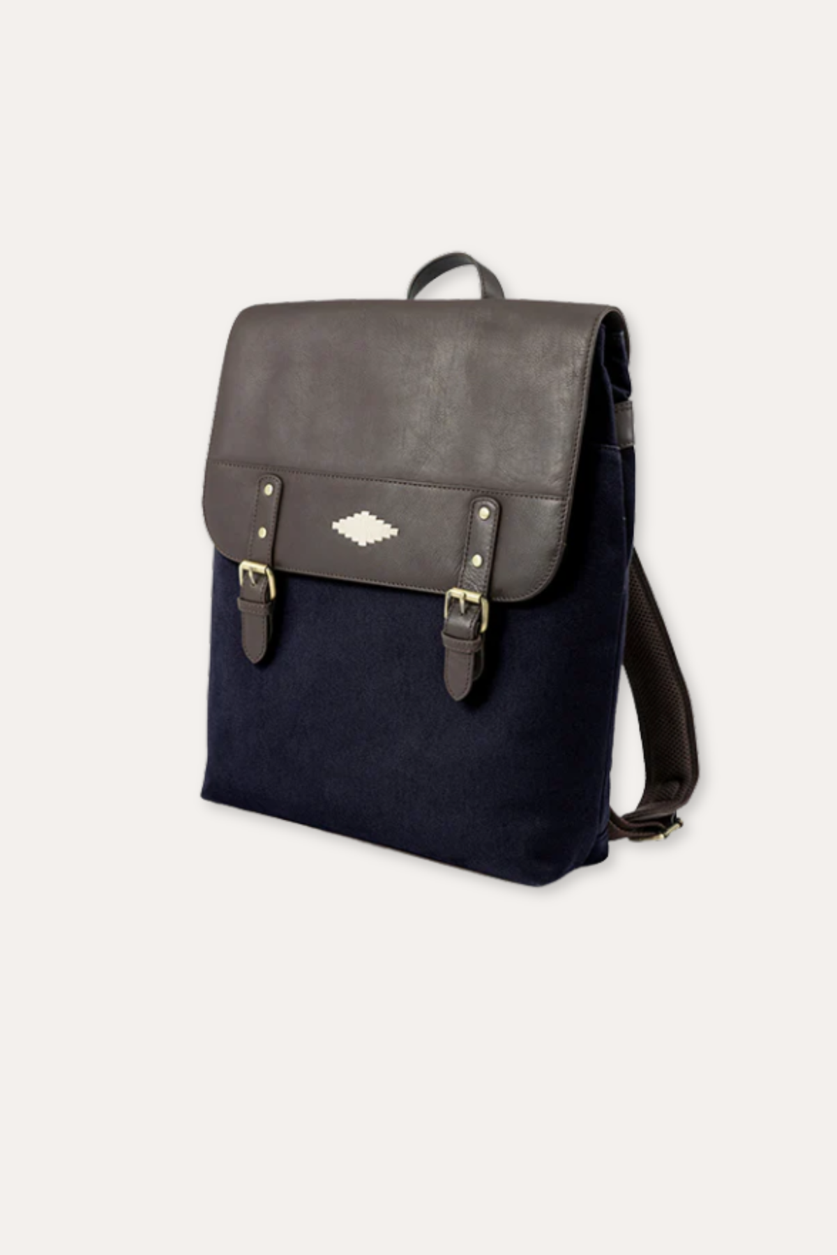 Backpack Brown Leather With Navy Canvas Mochilla
