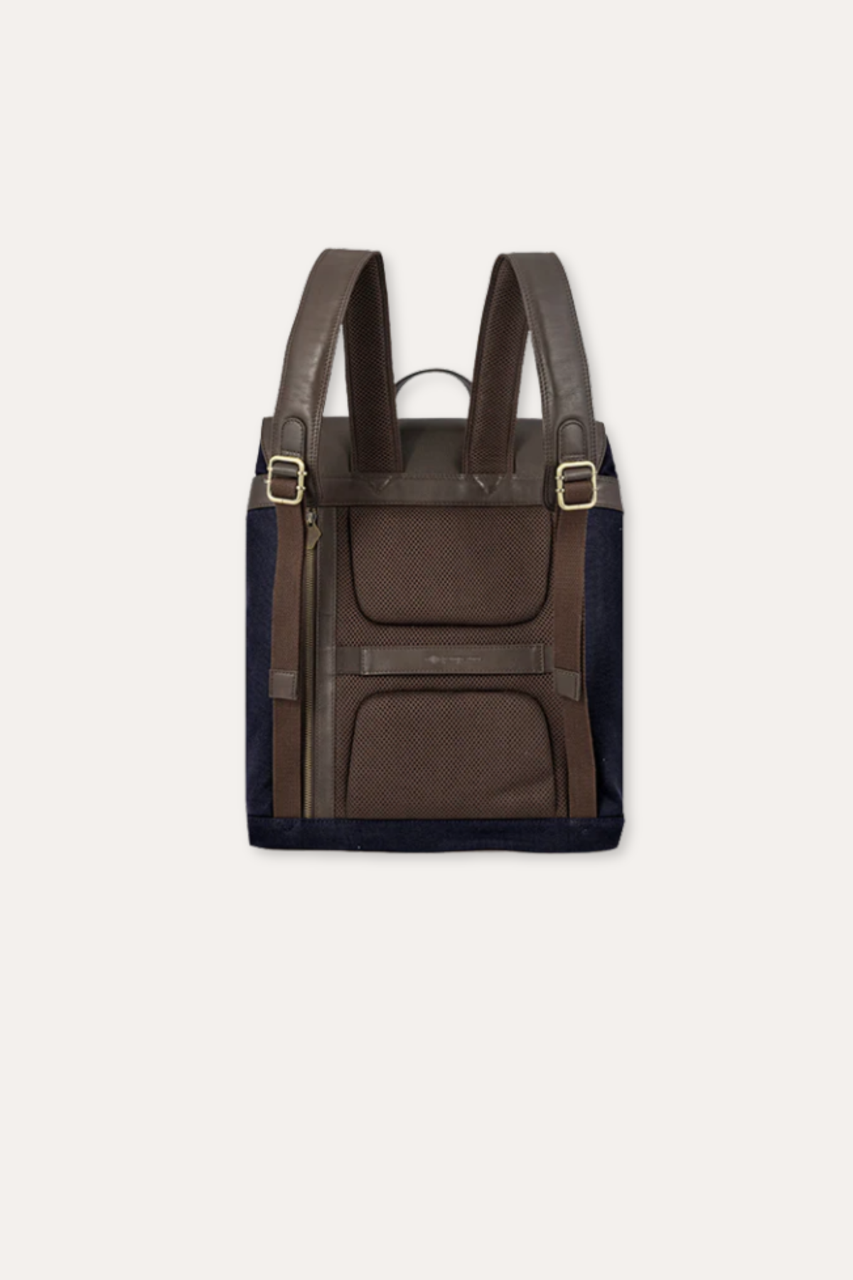 Backpack Brown Leather With Navy Canvas Mochilla