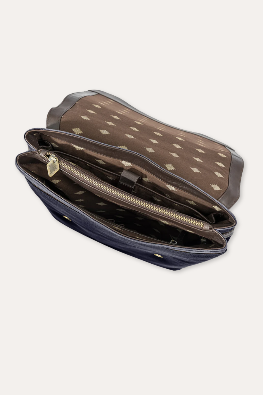 Backpack Brown Leather With Navy Canvas Mochilla