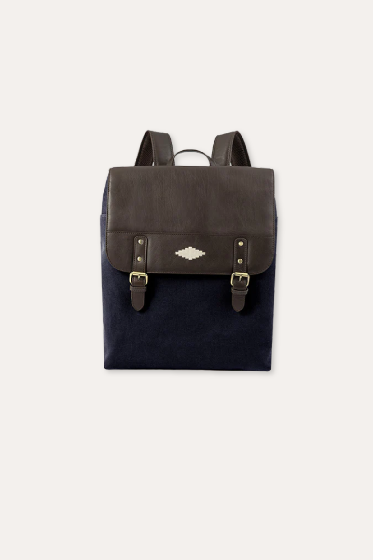 Backpack Brown Leather With Navy Canvas Mochilla