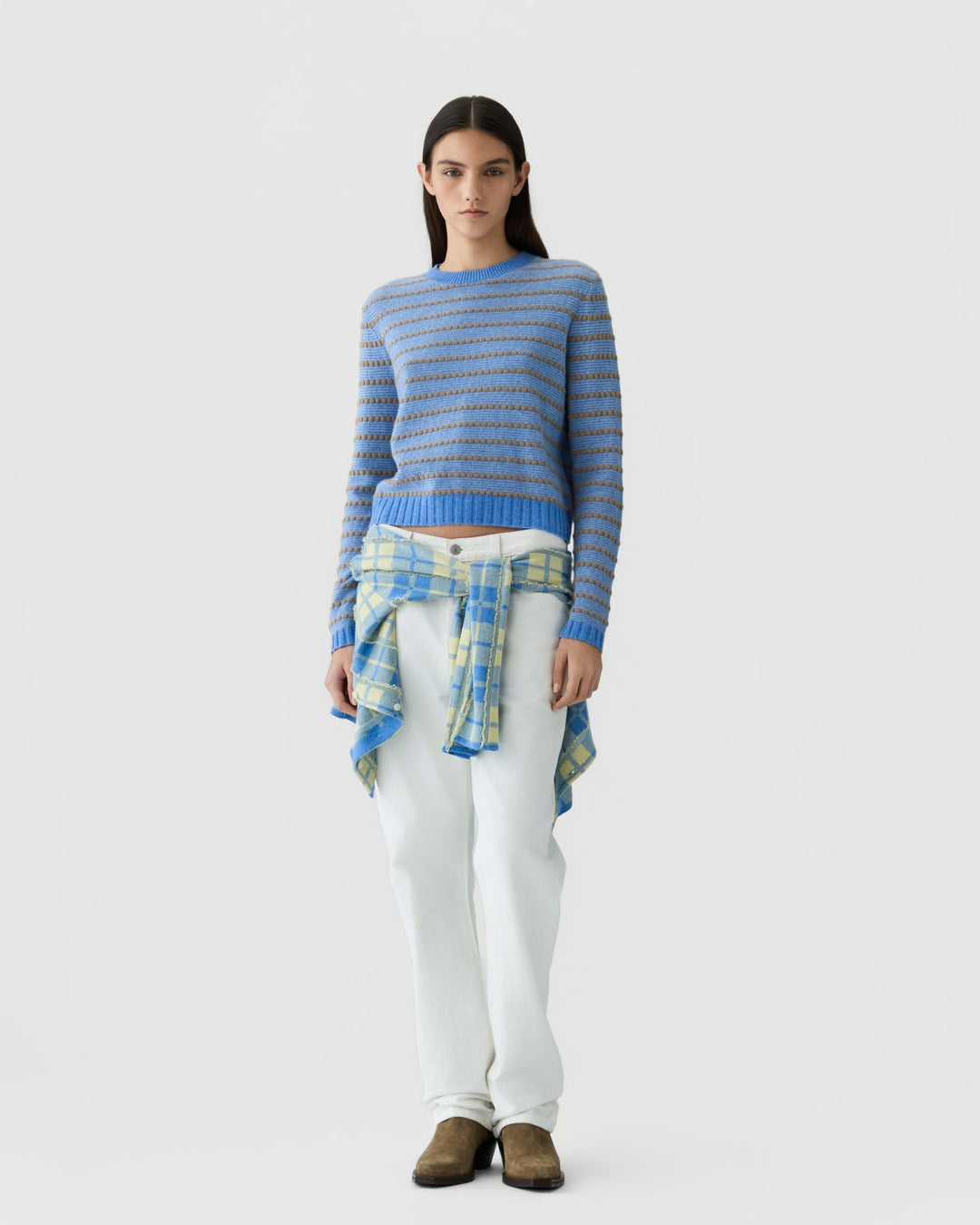 Pebble Stripe Shrunken Crew Delft Blue Combo – modellbilde 1