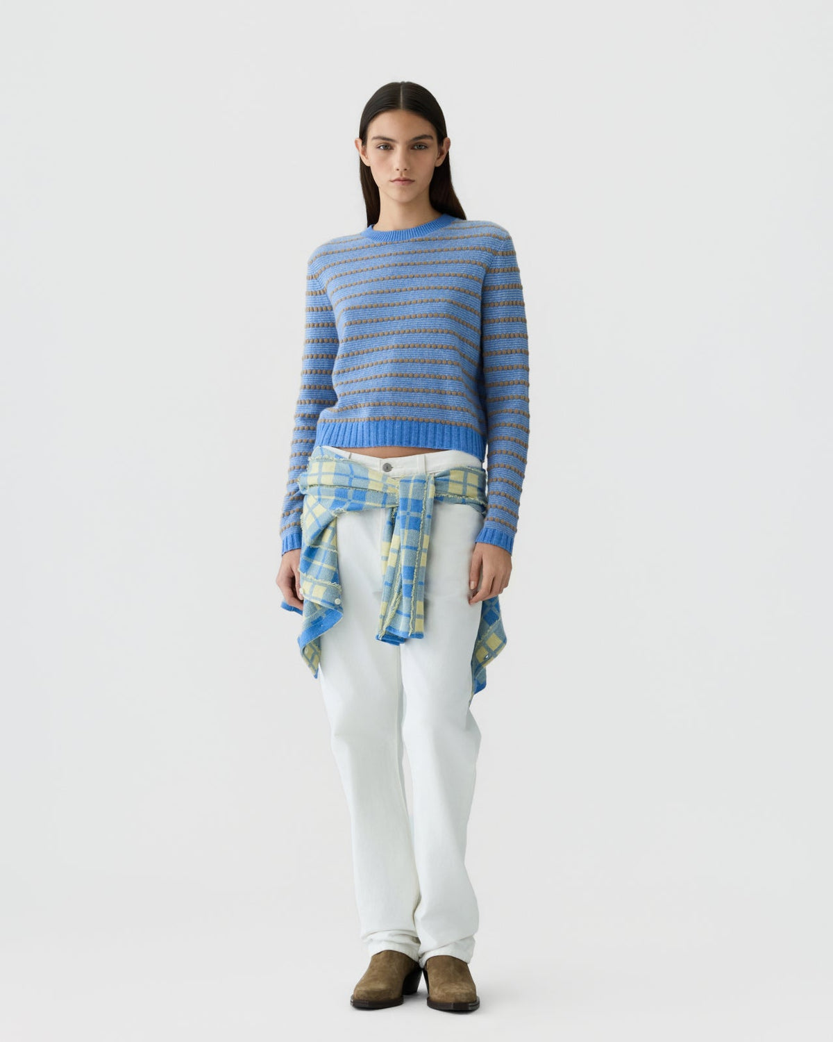 Pebble Stripe Shrunken Crew Delft Blue Combo – modellbilde 1