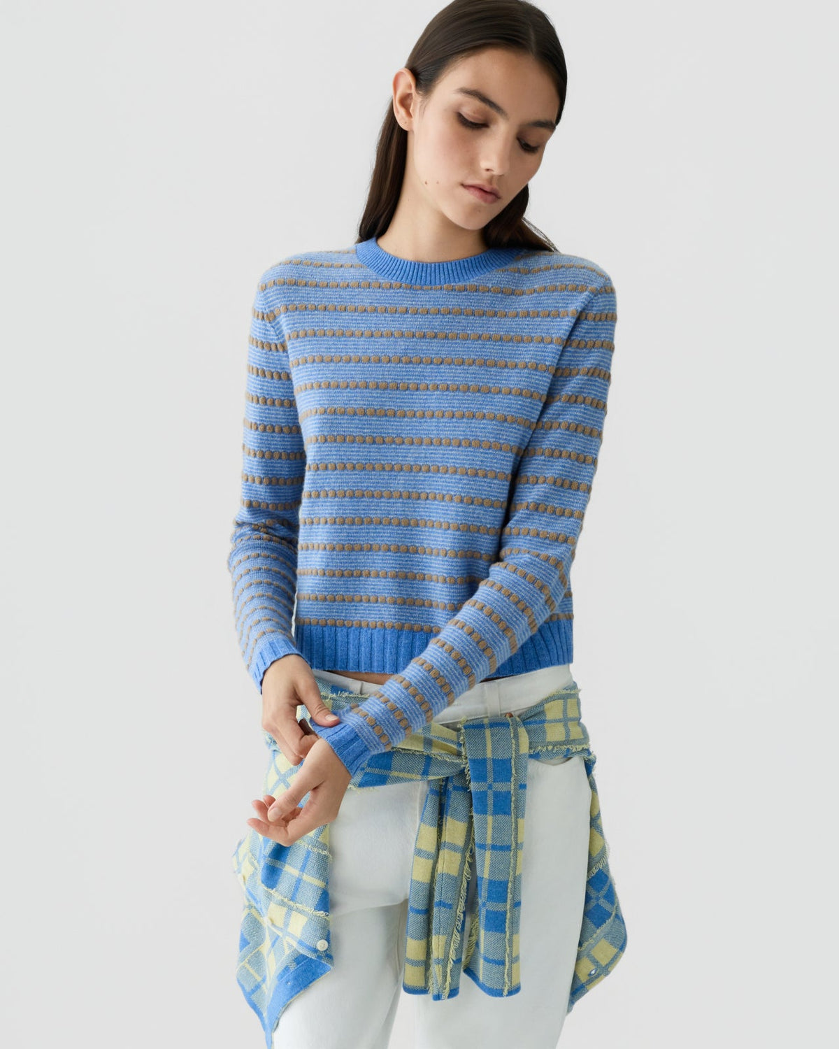 Pebble Stripe Shrunken Crew Delft Blue Combo – modellbilde 2