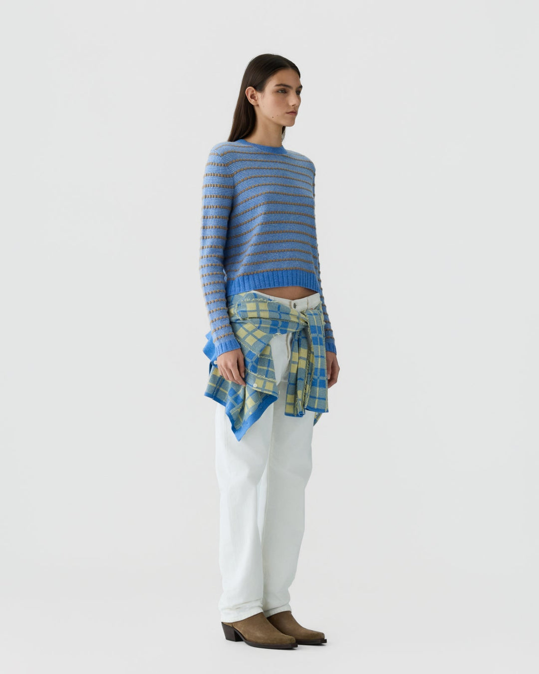 Pebble Stripe Shrunken Crew Delft Blue Combo – modellbilde 3