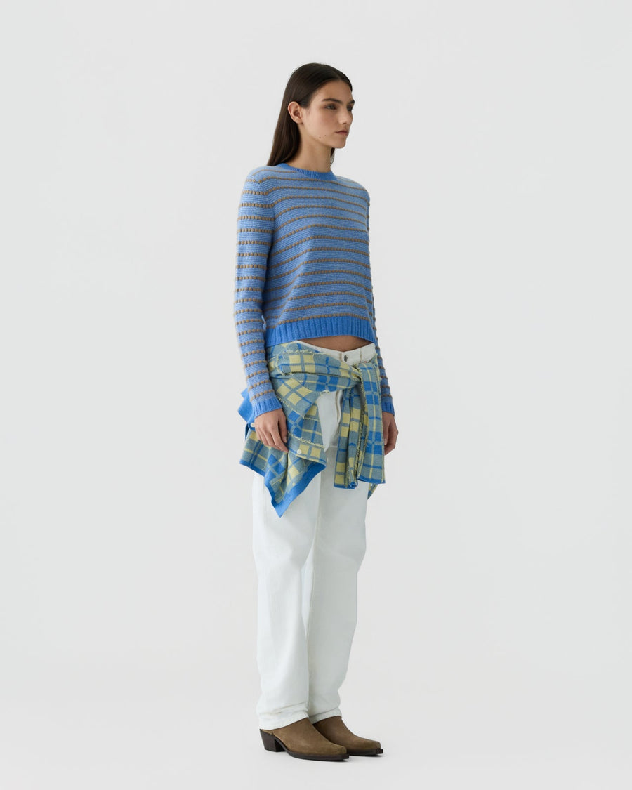 Pebble Stripe Shrunken Crew Delft Blue Combo – modellbilde 3