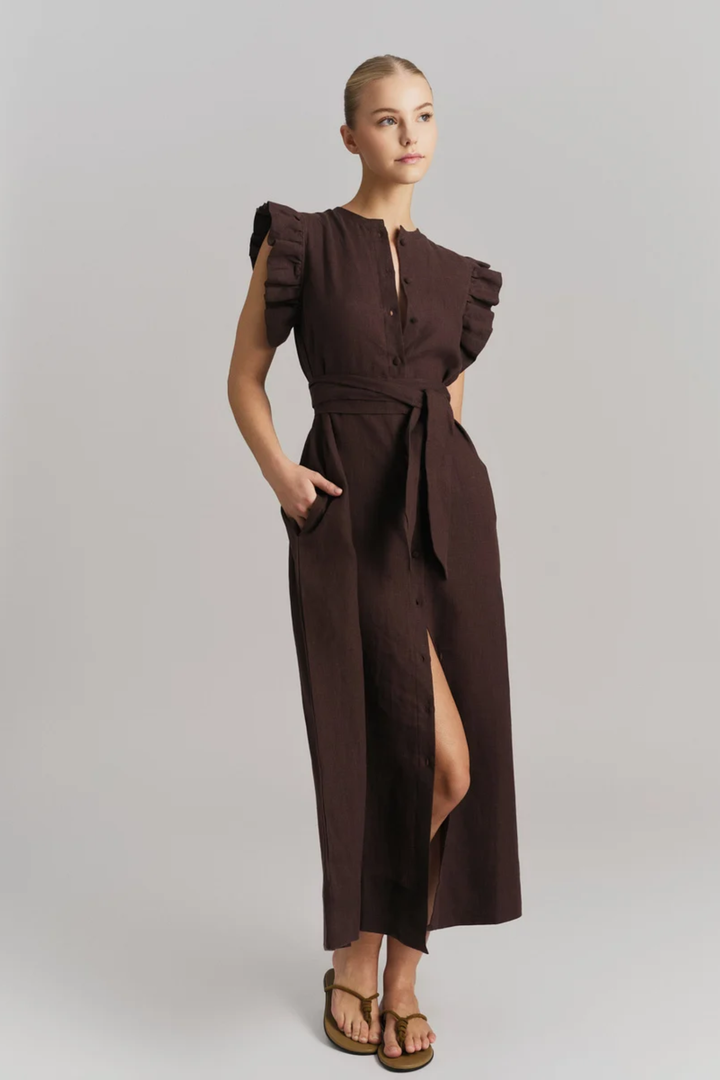 Pam Linen Dress- Dark Brown