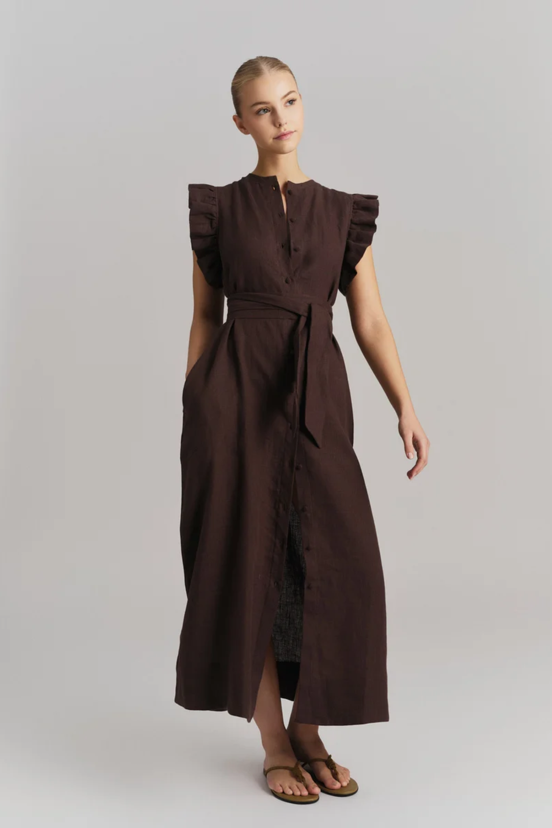 Pam Linen Dress- Dark Brown