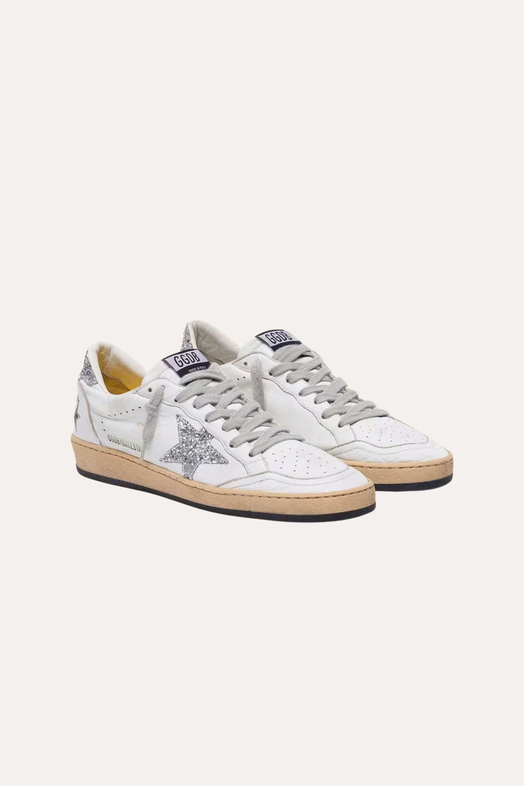 Ballstar nappa upper and spur glitter star and heel- White/Silver