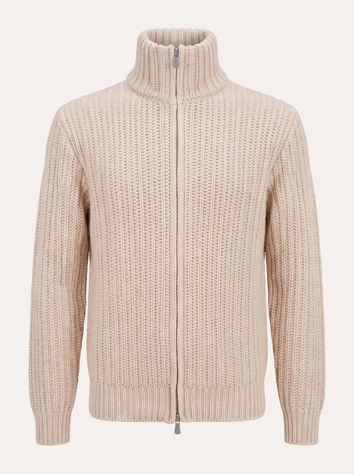 Ribbed Virgin Wool/Cashmere Zip Sweater Cream