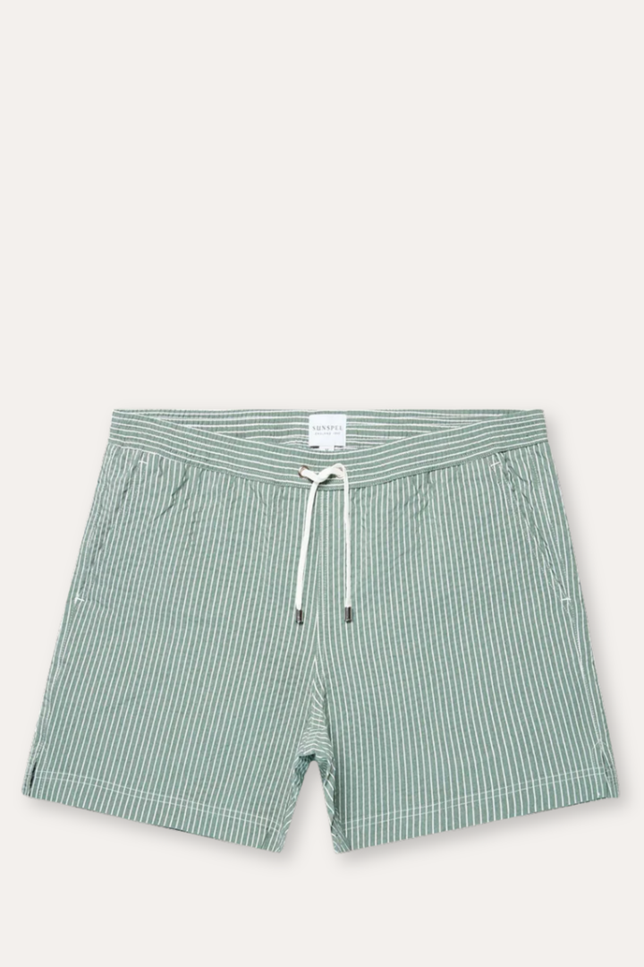 Seersucker Swim Shorts Bright Green/White Pinstripe