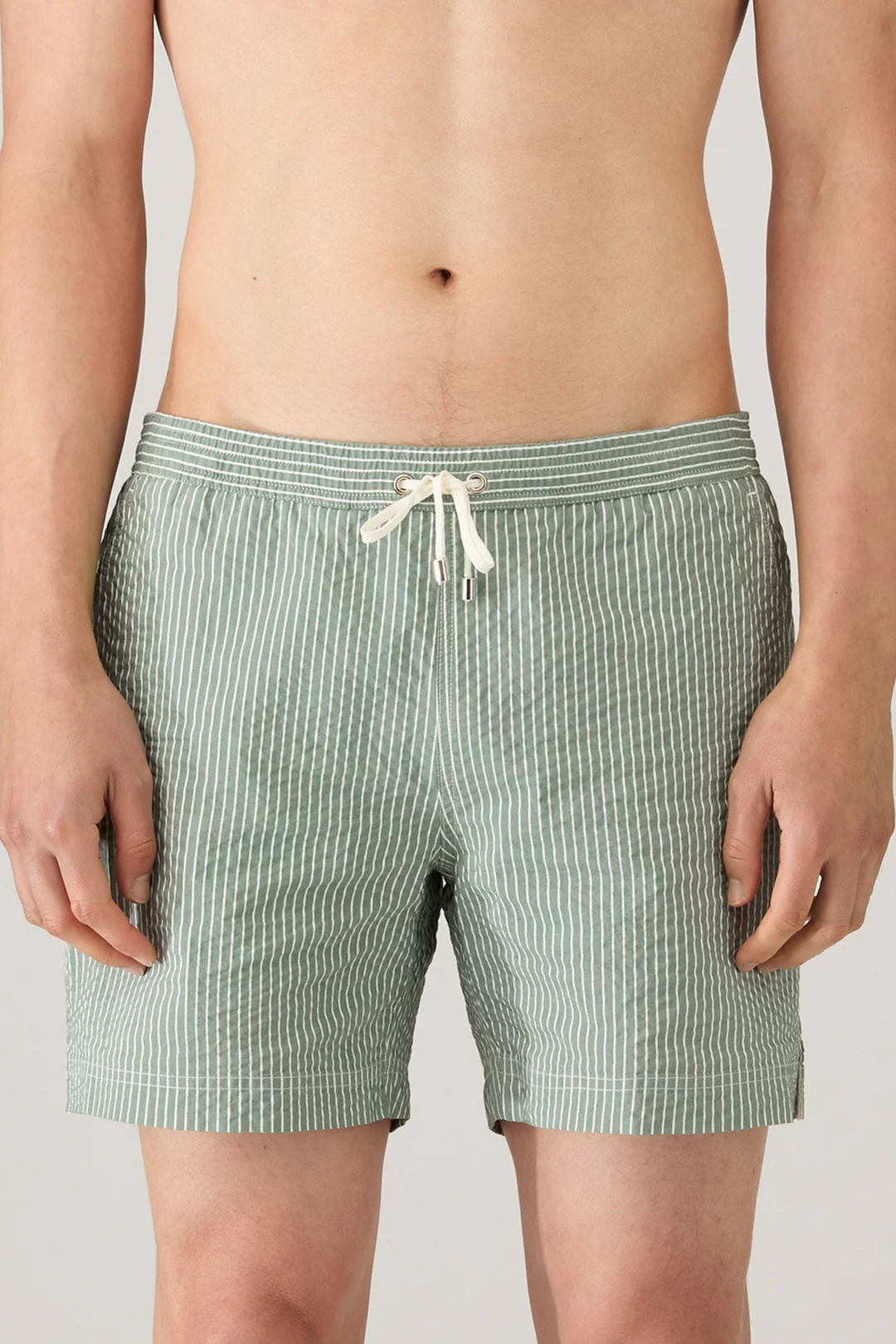 Seersucker Swim Shorts Bright Green/White Pinstripe