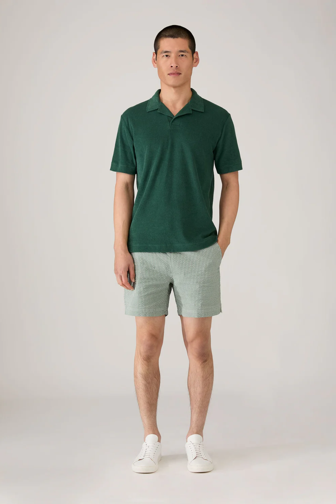 Seersucker Swim Shorts Bright Green/White Pinstripe