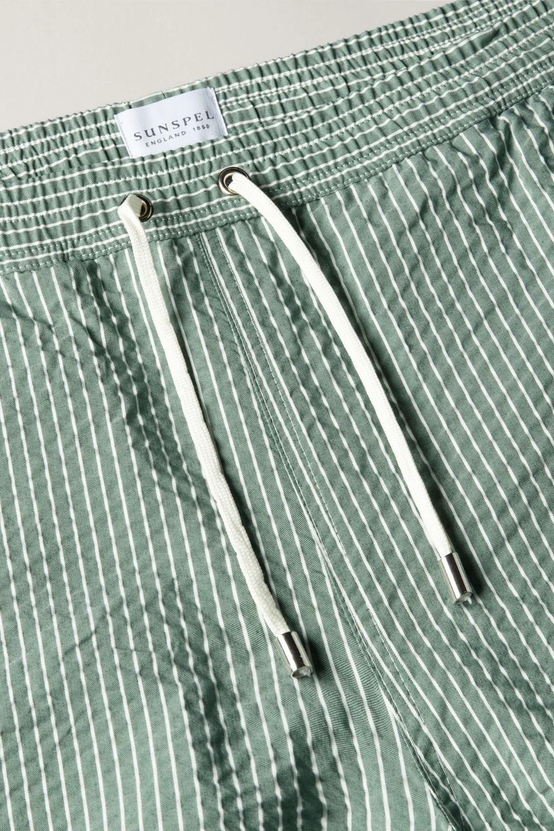 Seersucker Swim Shorts Bright Green/White Pinstripe