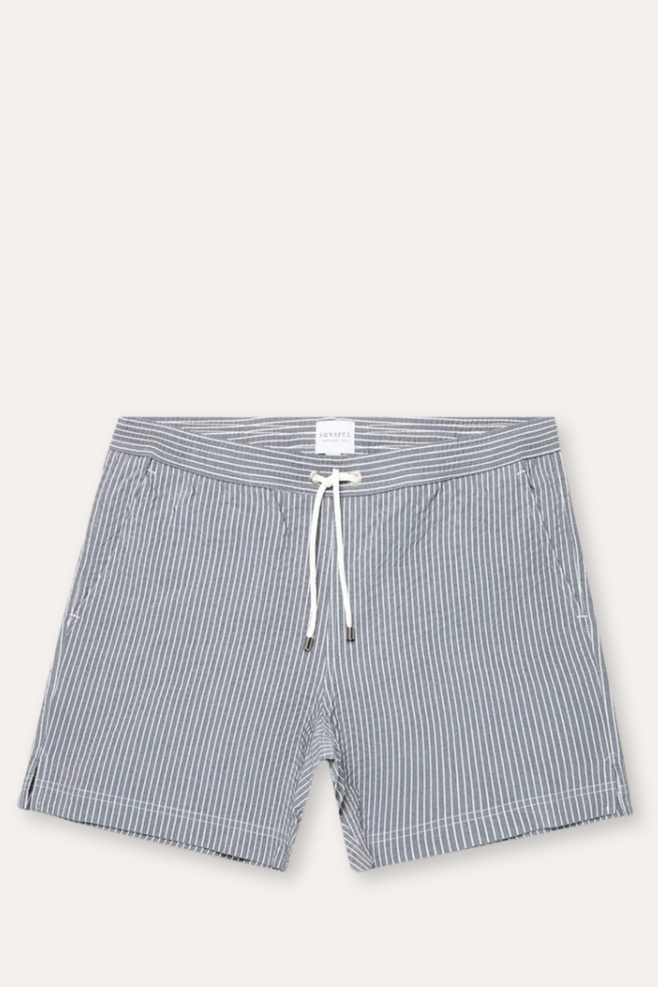 Seersucker Swim Shorts Navy/White Seersucker Pinstripe