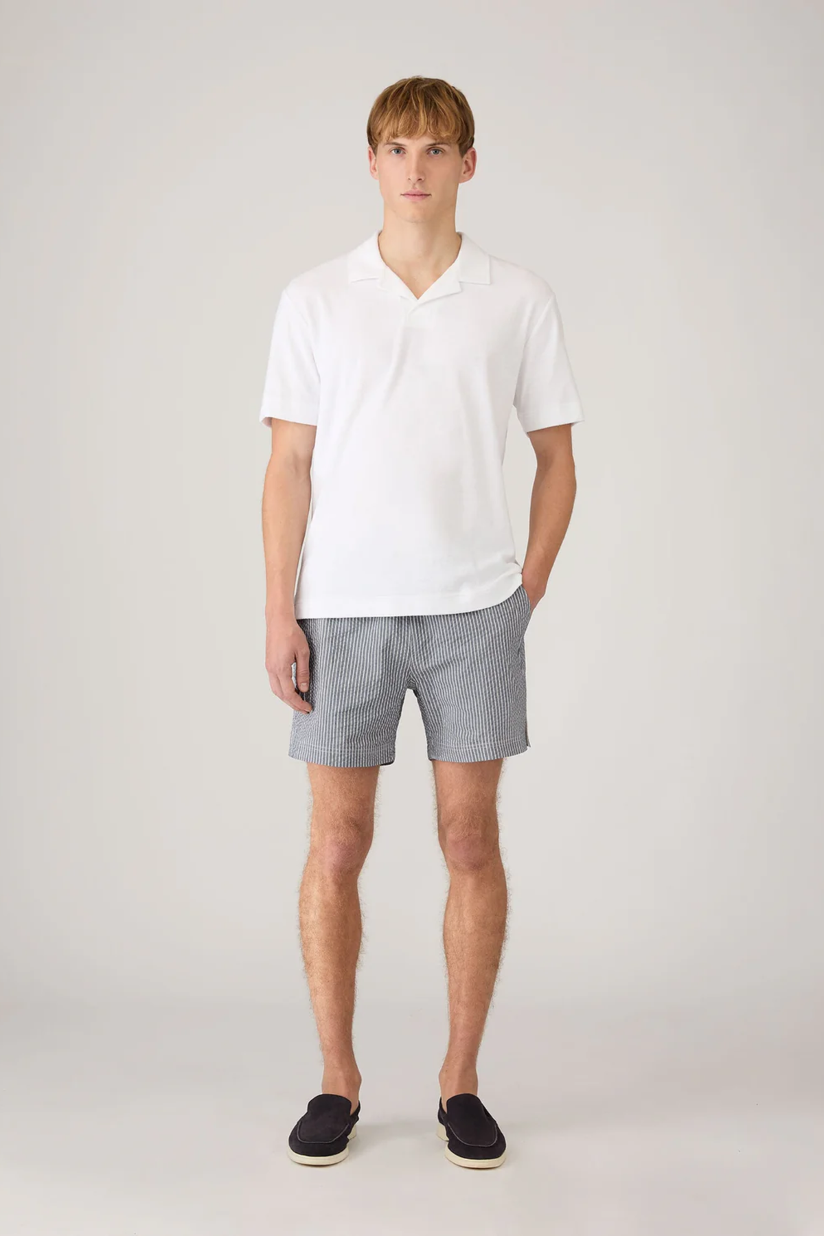 Seersucker Swim Shorts Navy/White Seersucker Pinstripe