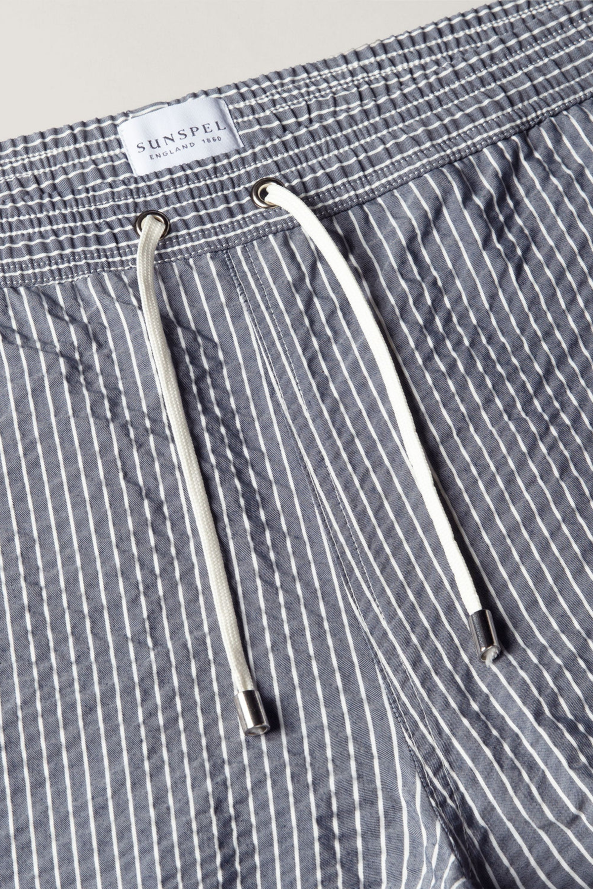 Seersucker Swim Shorts Navy/White Seersucker Pinstripe