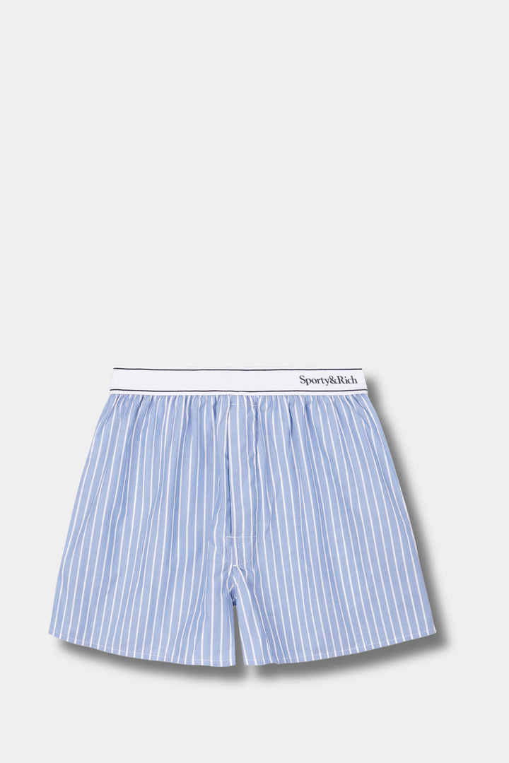 Serif Logo Boxer Shorts - Off White/Sky Blue Stripe Black