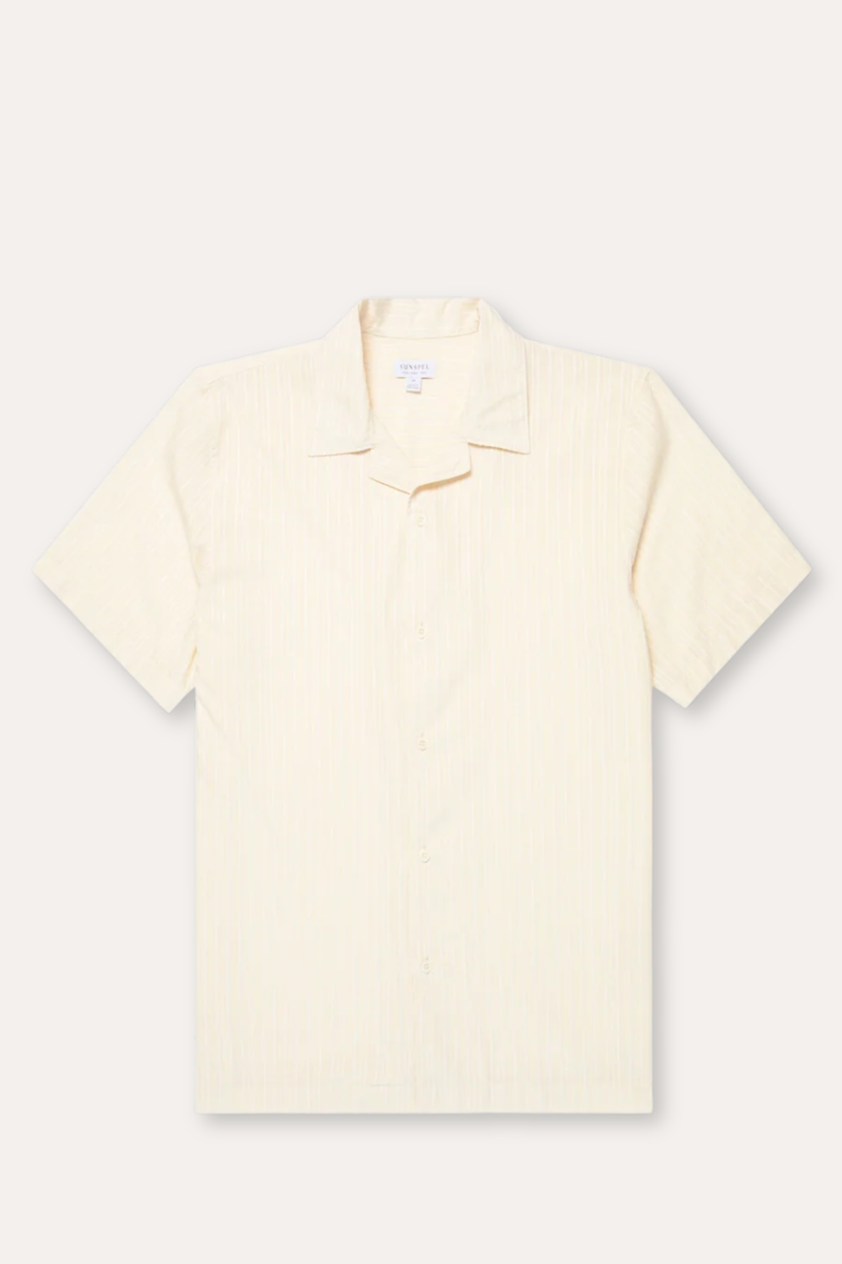 Textured Stripe Camp Collar Shirt Ecru