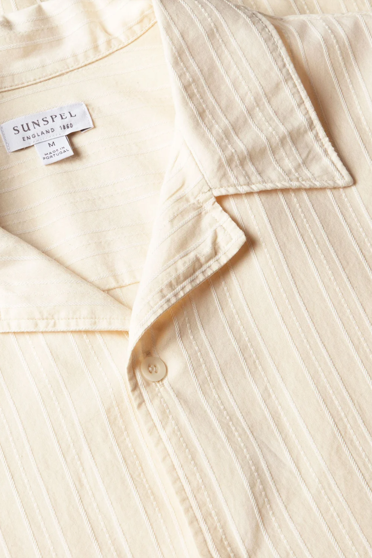 Textured Stripe Camp Collar Shirt Ecru