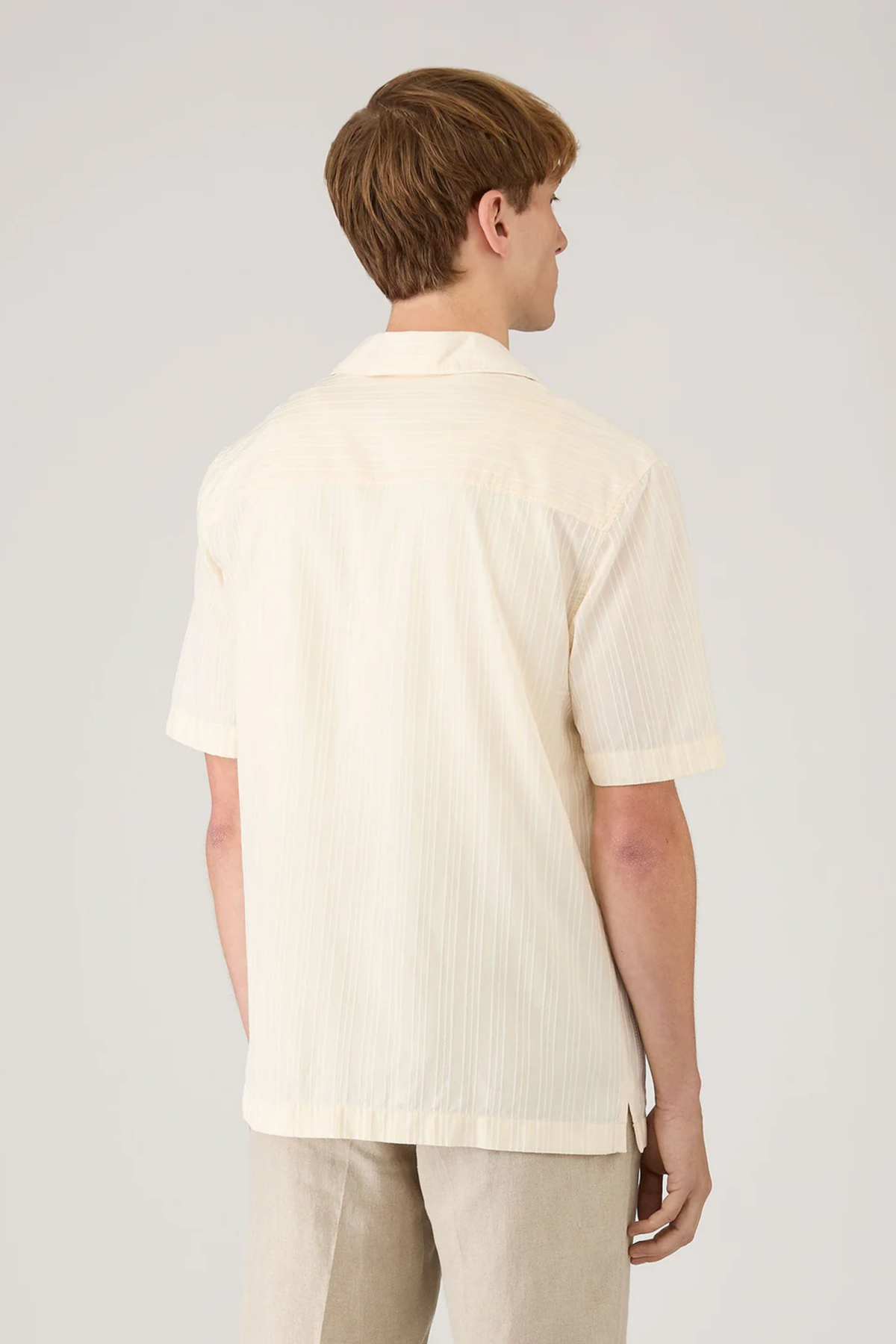 Textured Stripe Camp Collar Shirt Ecru