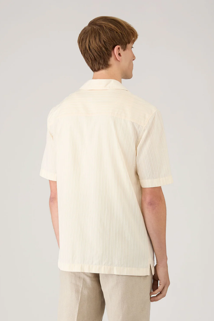 Textured Stripe Camp Collar Shirt Ecru