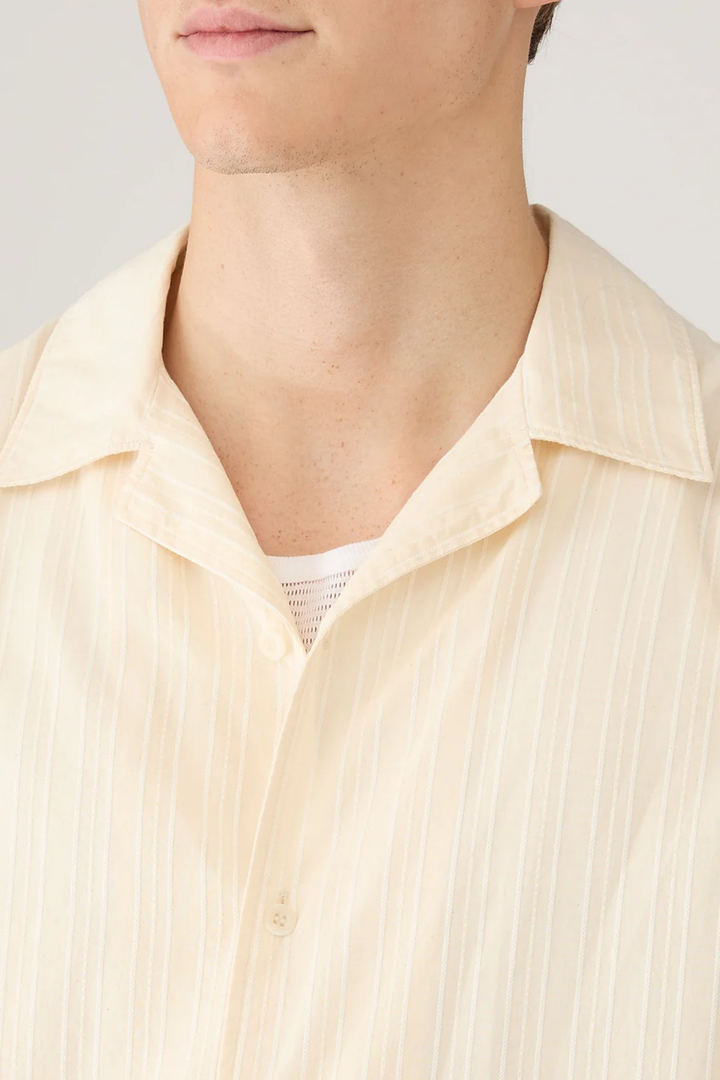 Textured Stripe Camp Collar Shirt Ecru