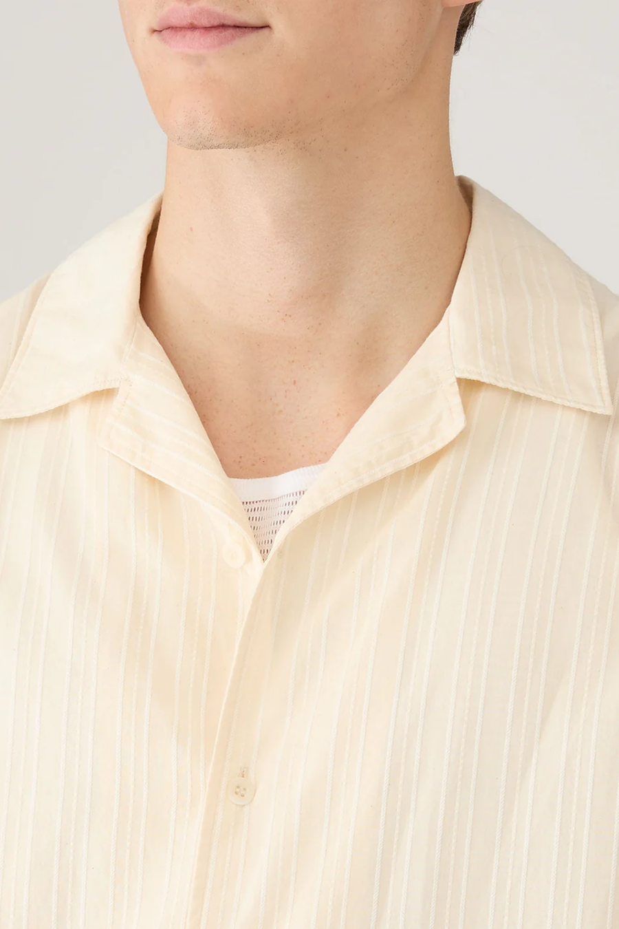 Textured Stripe Camp Collar Shirt Ecru