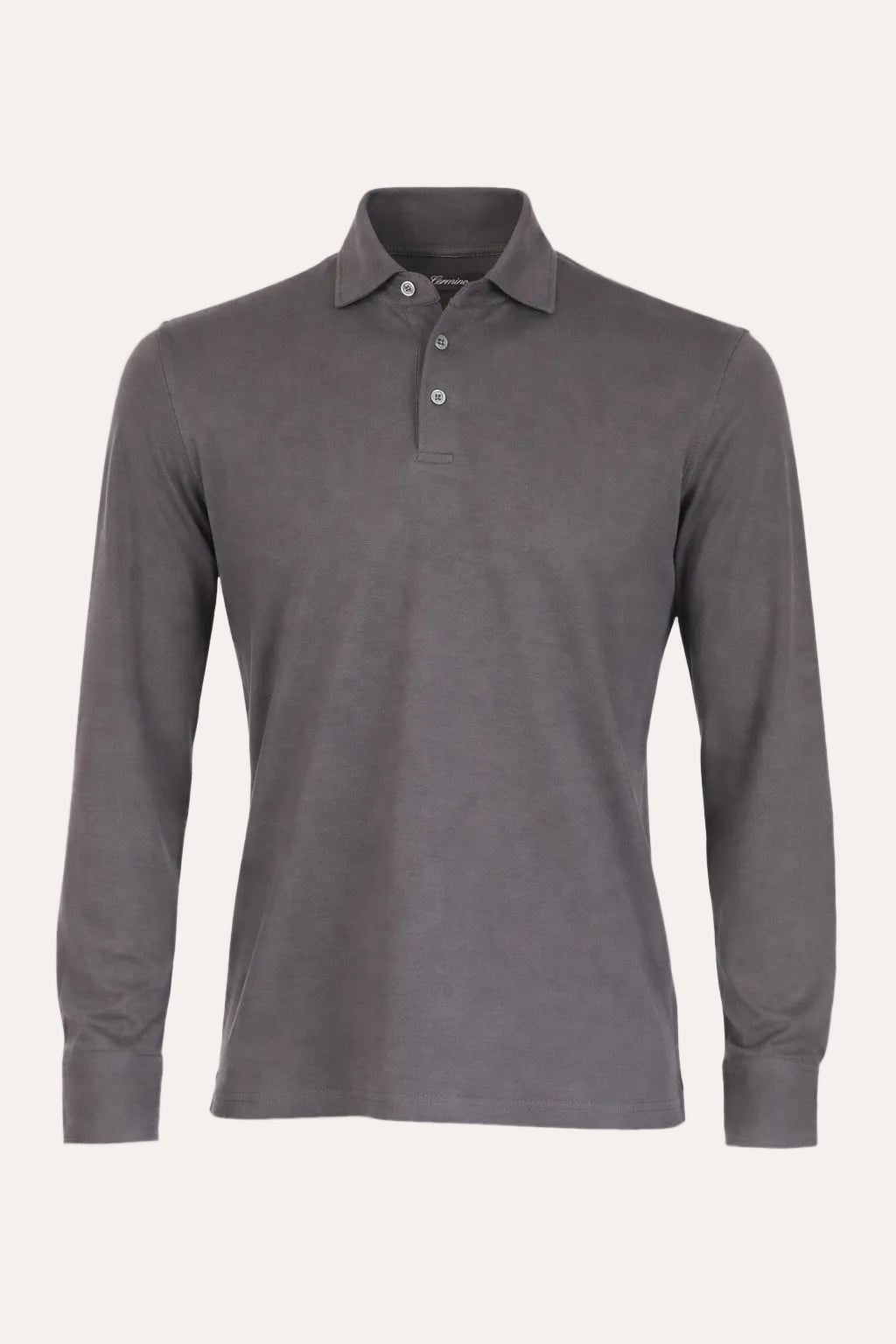 Theo Jersey Cotton Long Sleeve Polo Dark Grey