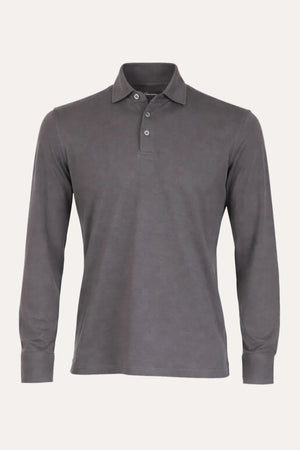 Theo Jersey Cotton Long Sleeve Polo Dark Grey