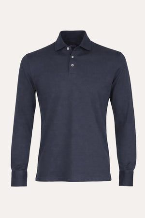Theo Jersey Cotton Long Sleeve Polo Navy