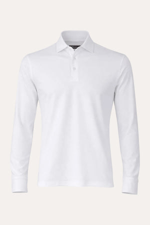 Theo Jersey Cotton Long Sleeve Polo White