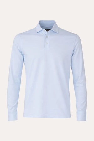 Theo Jersey Cotton Long Sleeve Polo Light Blue