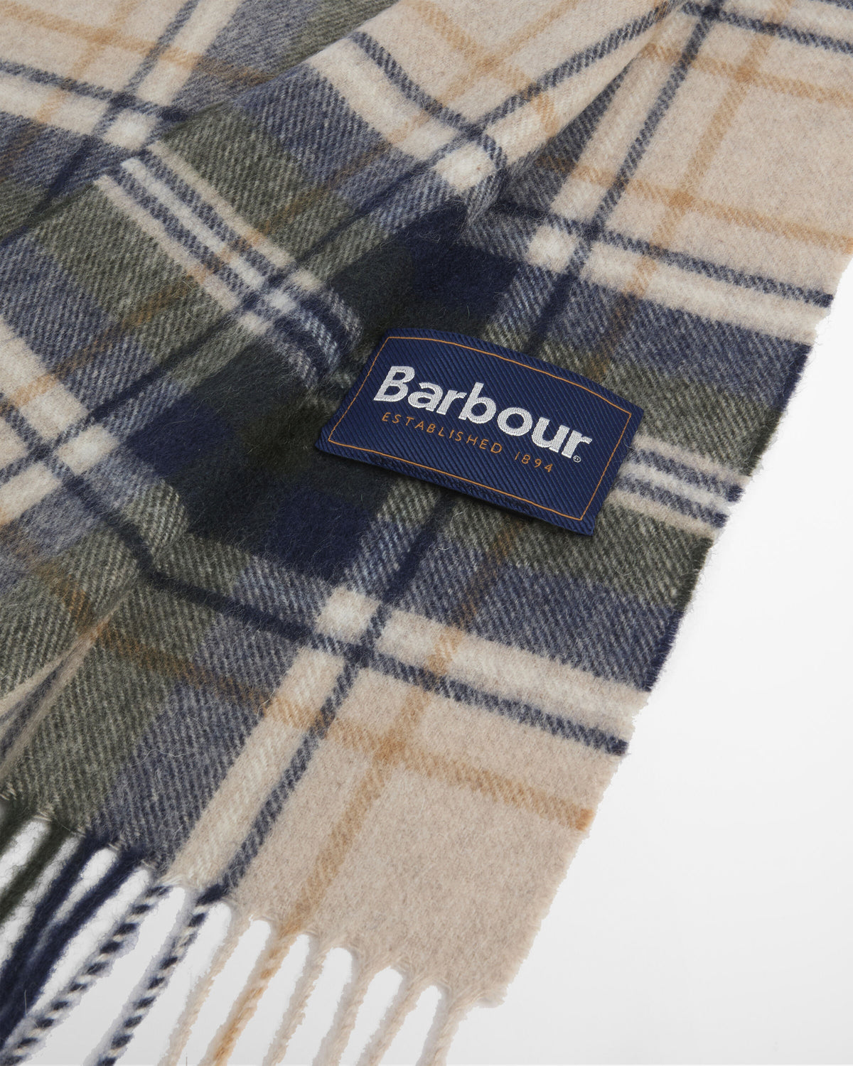 New Check Tartan Scarf Sand Beige Plaid - detaljbilde