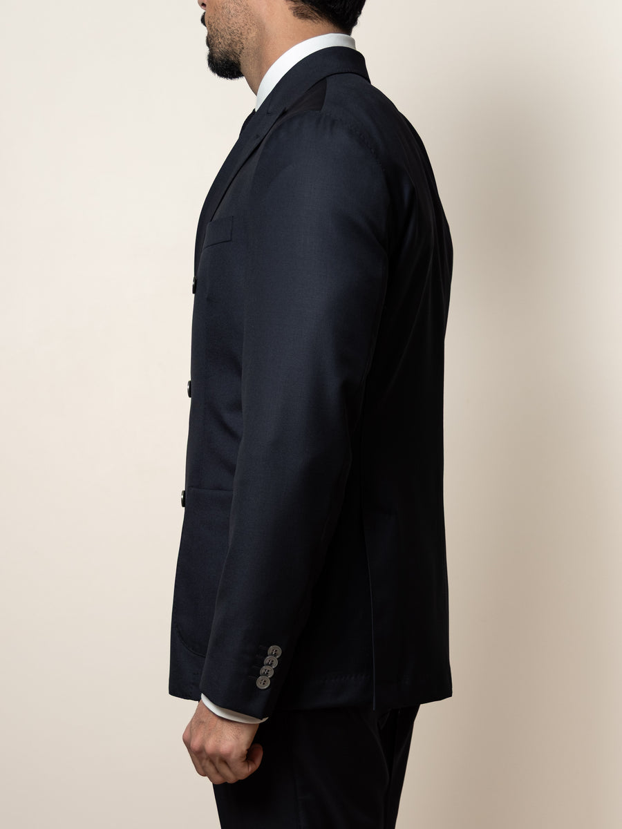 Vicenza Regular Fit Double Breasted Wool Blazer Peacoat Blue