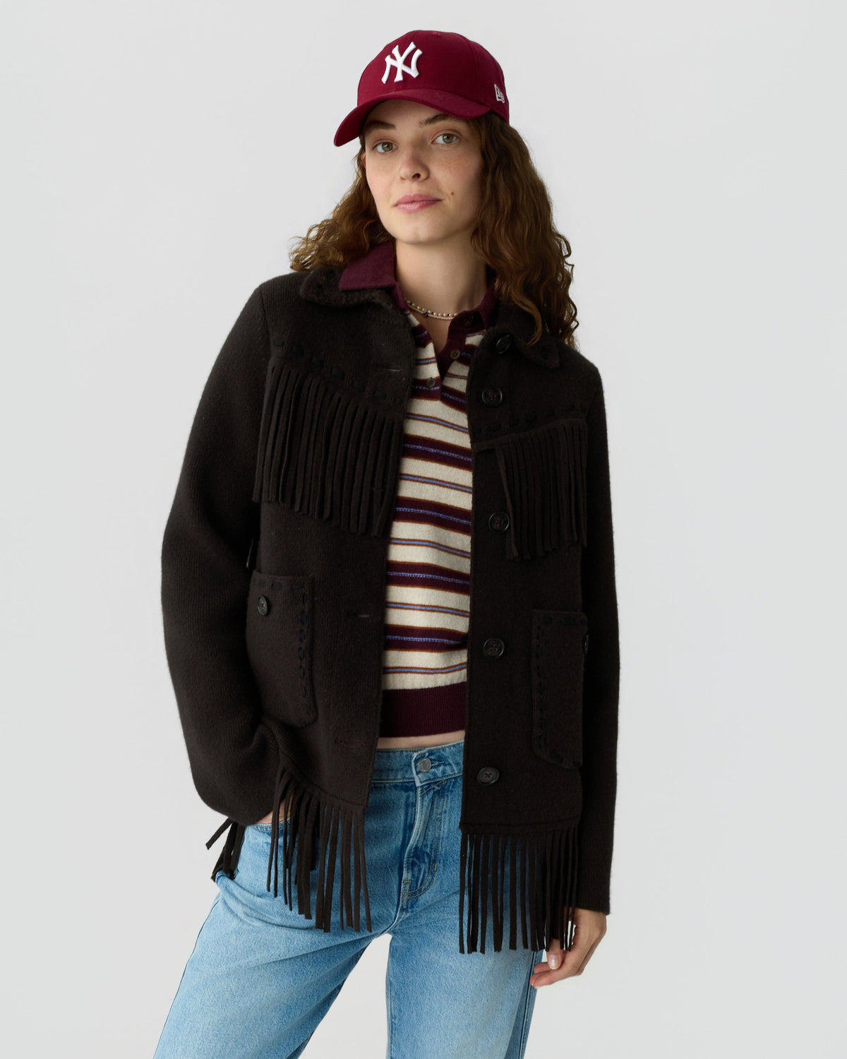 Western Fringe Jacket Burnt Cocoa - modellbilde