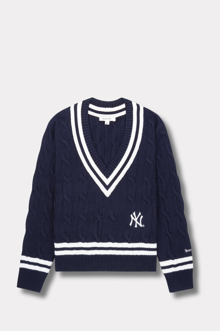 Yankees Serif Cableknit V neck - Navy White