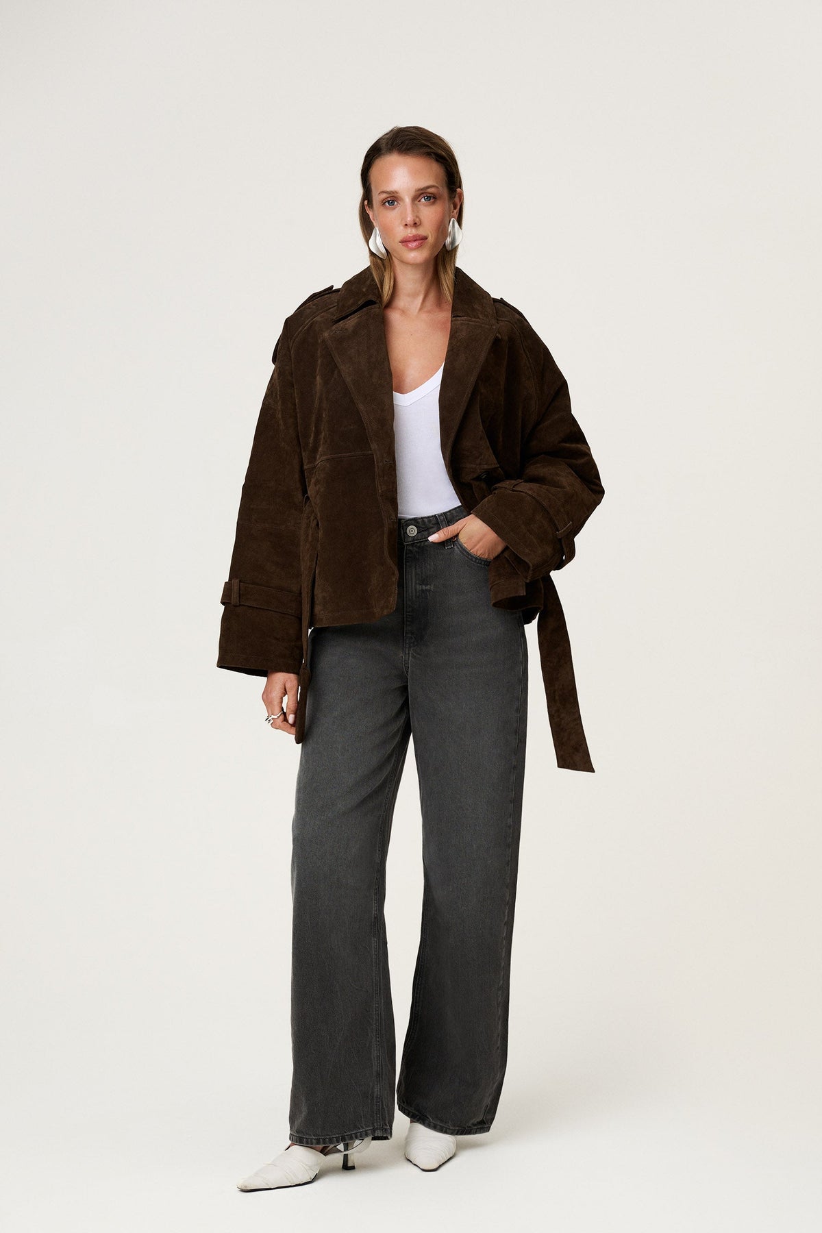 York Cropped Trench Coat Dark Brown