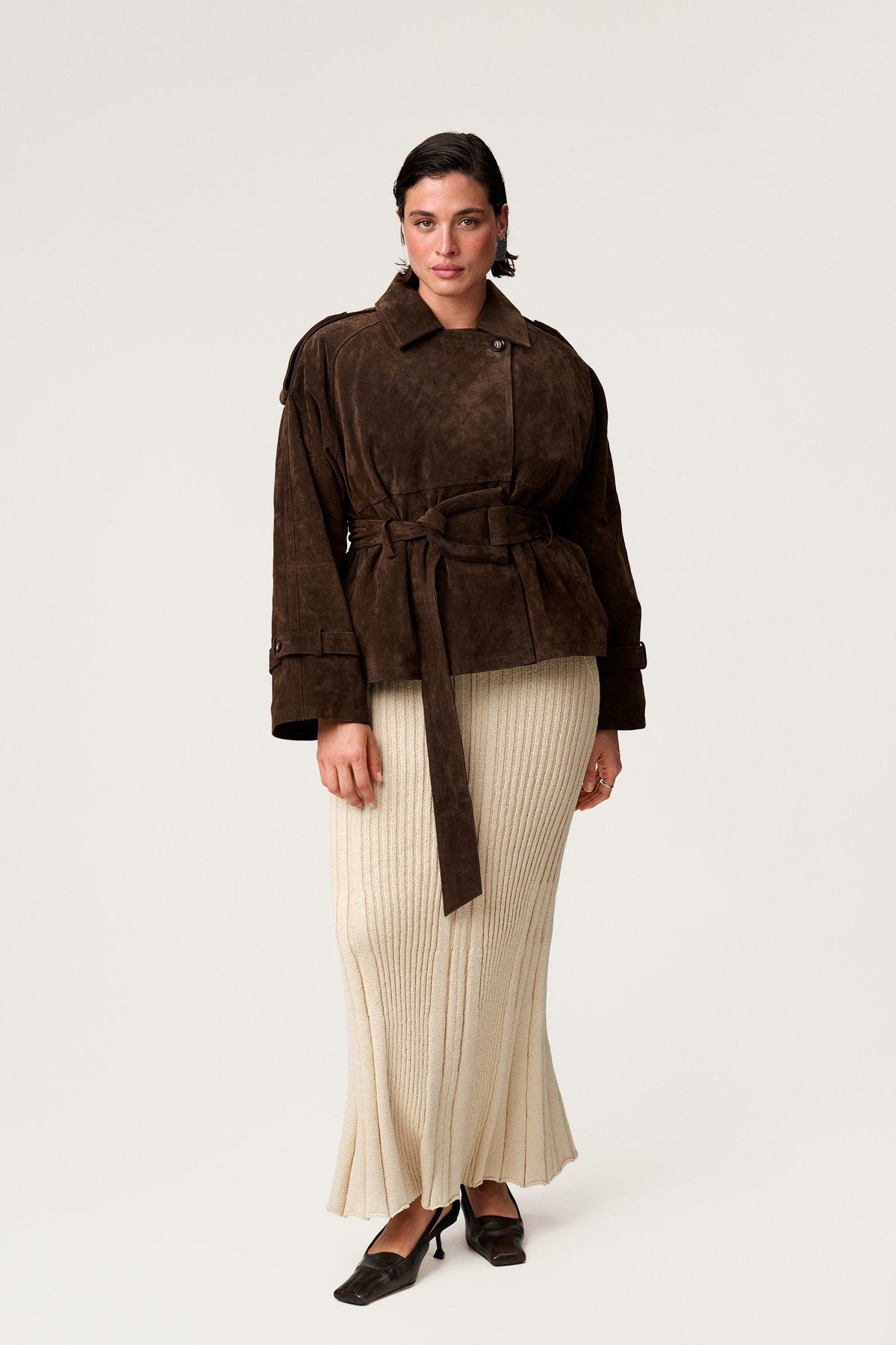 York Cropped Trench Coat Dark Brown