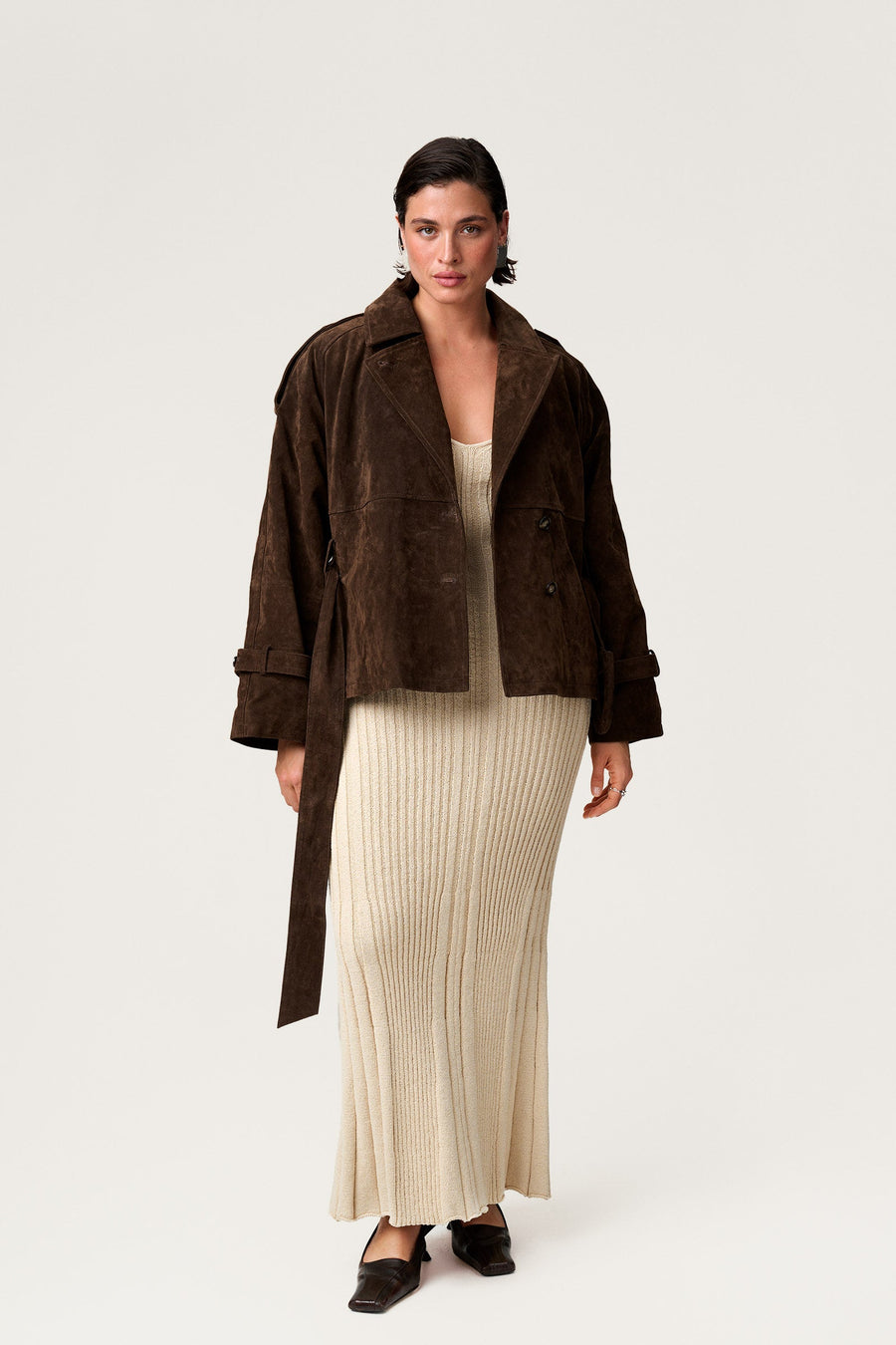 York Cropped Trench Coat Dark Brown