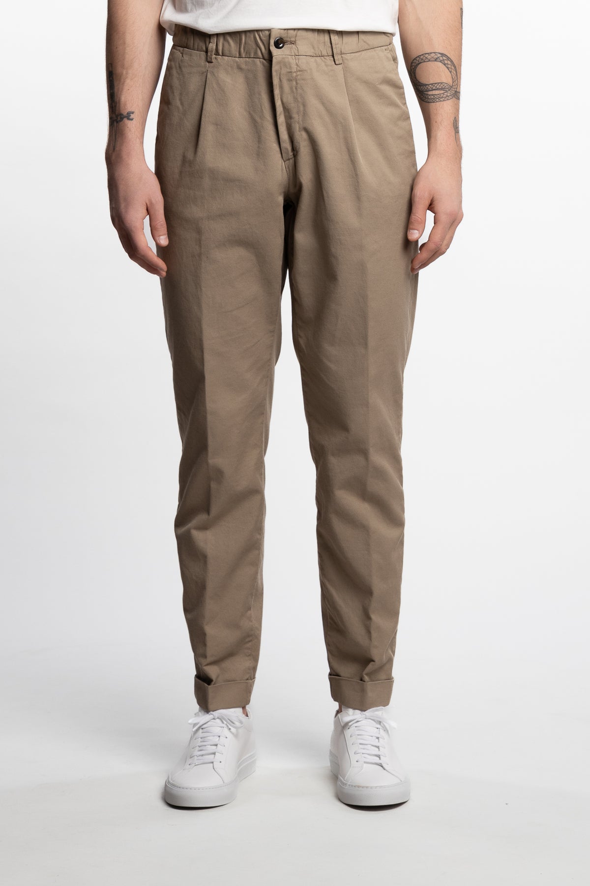 Capri Pleated Cotton/Linen Pant Light Brown